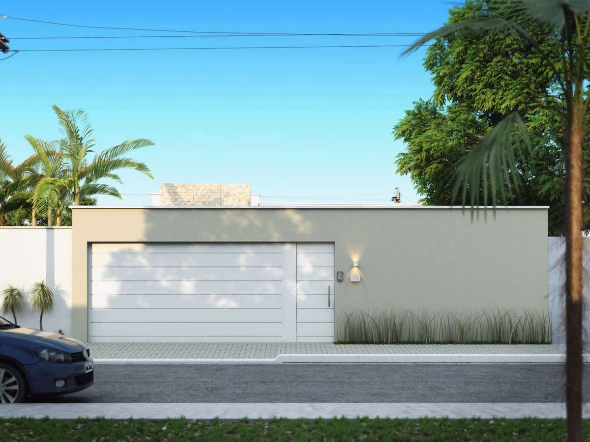 Muro Cinza Minimalista com Portão Deslizante: Simplicidade Impecável - inspiração