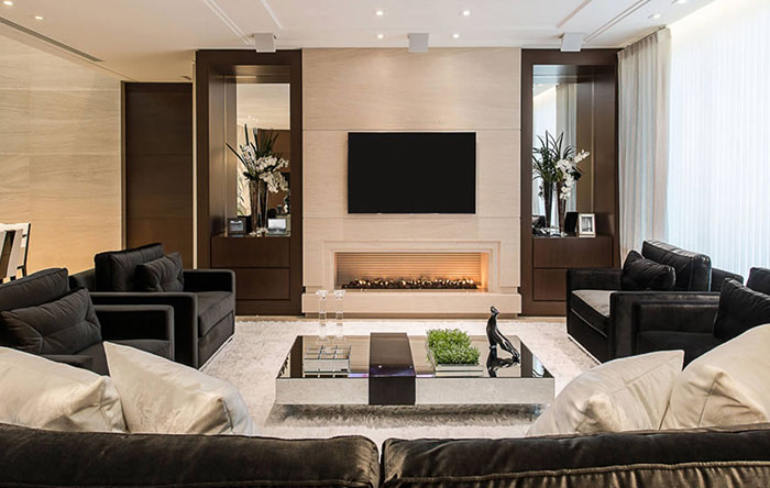 Painel de TV com Lareira Embutida: Aconchego e Sofisticação - detalhe