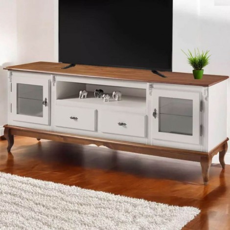 Rack Clássico com Acabamento Laqueado e Puxadores Dourados: Elegância Atemporal - detalhe