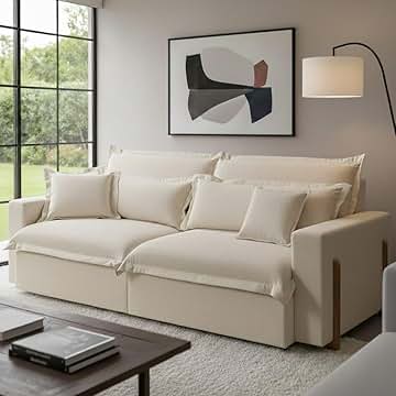 Elegância Natural: Sofá Retrátil e Reclinável em Linho Cru com Almofadas Bordadas - ideia
