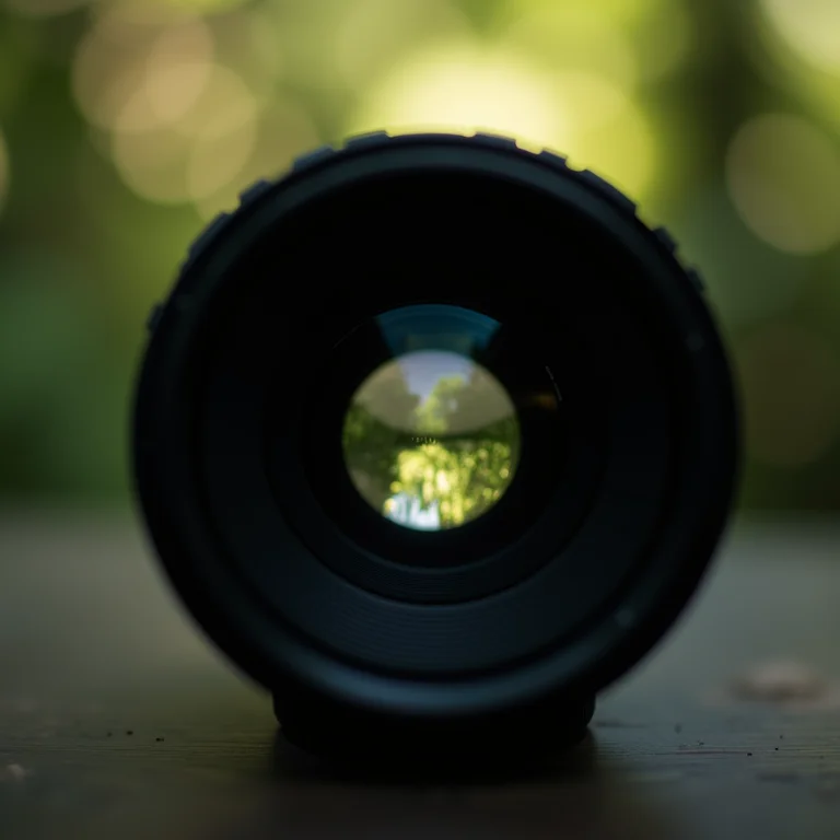 Abertura da lente de uma câmera profissional.
