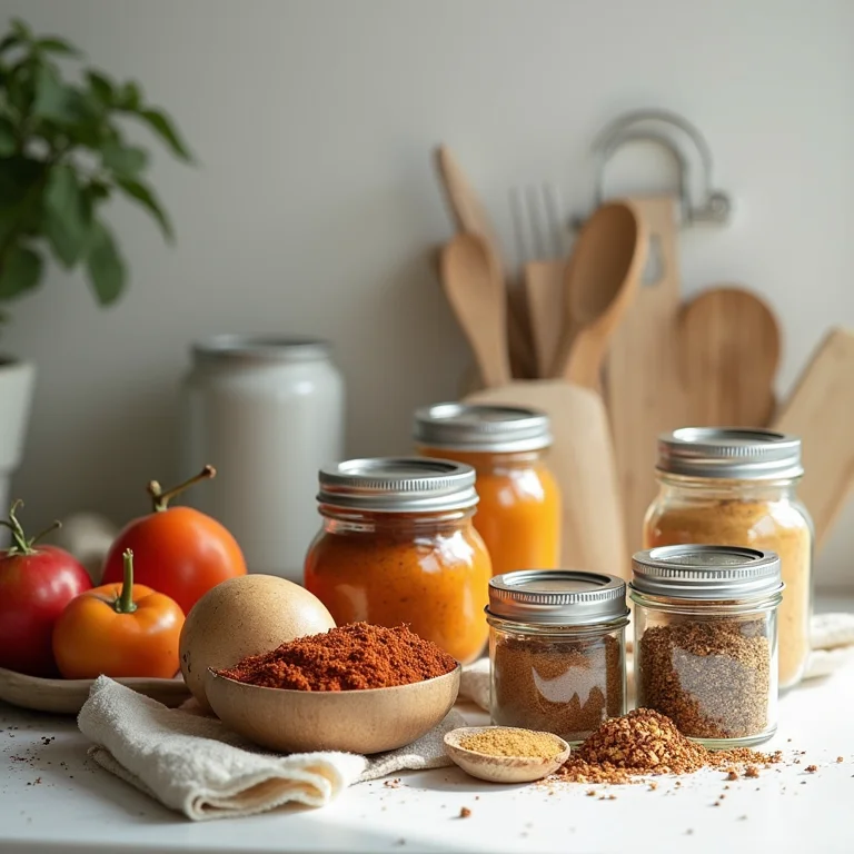 Alimentos de cozinha categorizados por tipo em uma bancada.