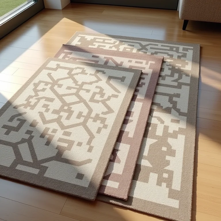 Alternativas de tamanhos de tapetes geométricos.