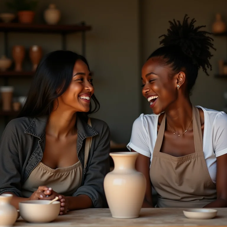Amigas em aula de cerâmica, presente experiencial
