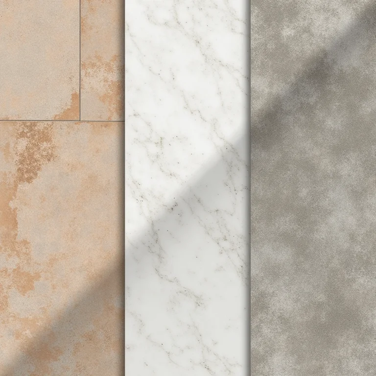 Amostras de diferentes tipos de pisos antiderrapantes para cozinha