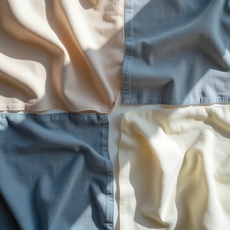 Amostras de diversos tecidos: algodão, seda, jeans, linho.