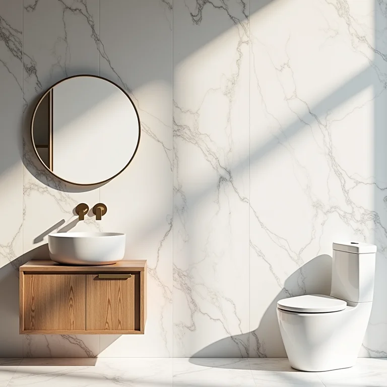 Amostras de materiais e acabamentos para gabinetes de banheiro.