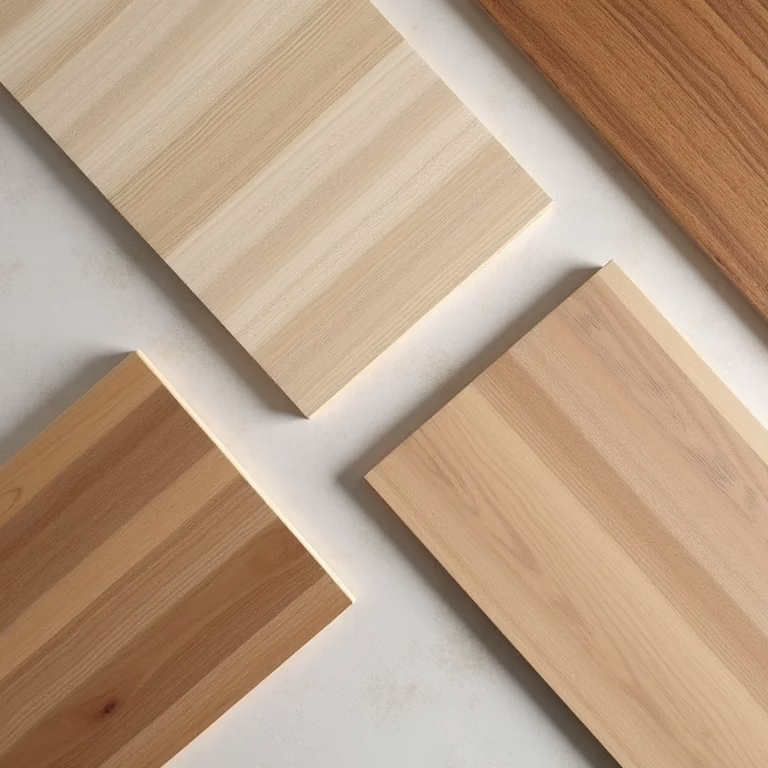 Amostras de pisos de madeira, vinil e flutuante para salas de dança.