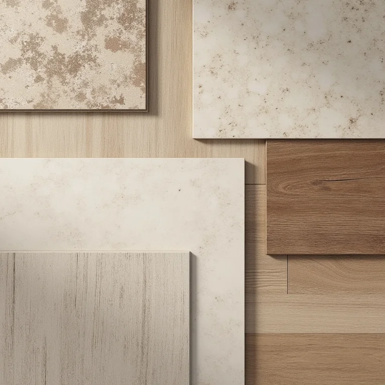 Amostras de pisos duros: cerâmica, porcelanato e laminado