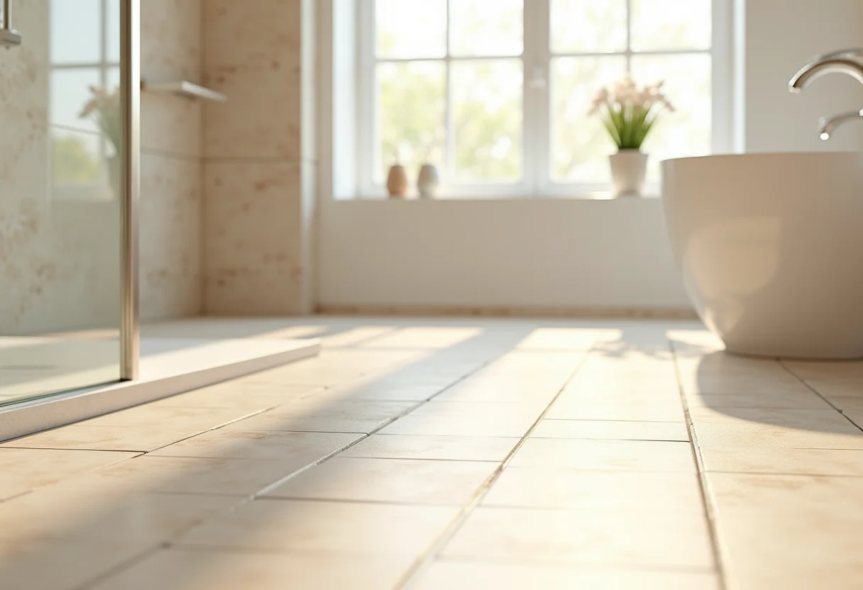 Piso cerâmico antiderrapante em um banheiro moderno.