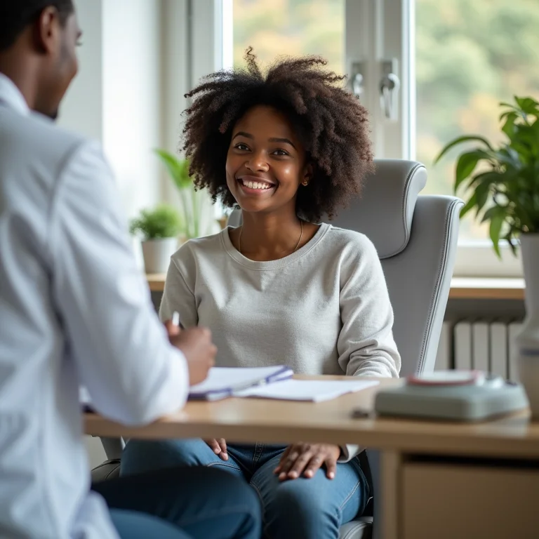 Área de atendimento de consultório com paciente