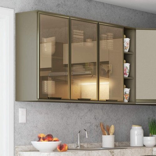 Armário Aéreo com Portas de Vidro Refletivo: Elegância e Amplitude! - inspiração