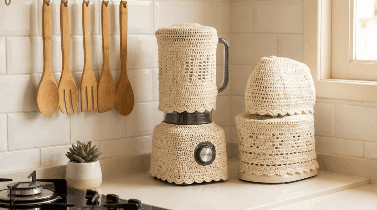 Armários de Cozinha com Detalhes em Crochê: Um Toque Artesanal e Aconchegante - ideia