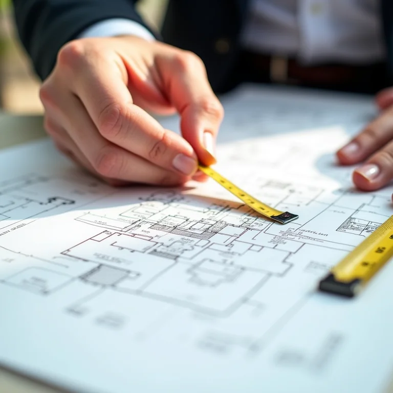 Arquiteto analisando planta de reforma de pista de atletismo.