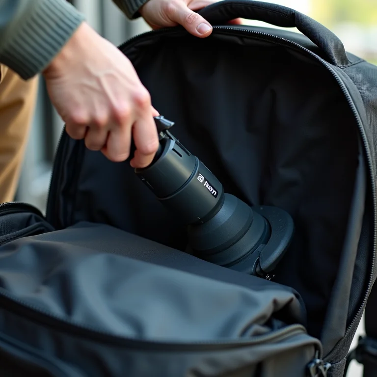Aspirador de pó limpando o interior de uma mochila escolar