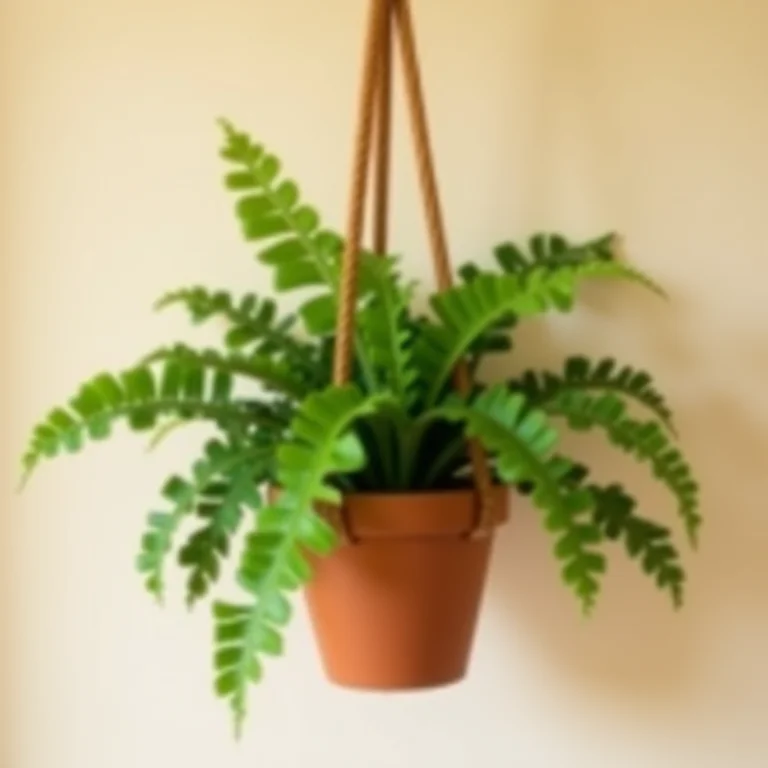 Asplênio (Bird's Nest Fern) pendurado em macramê