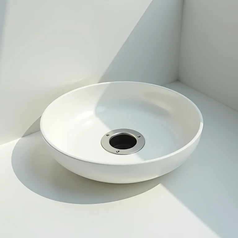 Bacia plástica posicionada perto de um ralo de banheiro, representando a prevenção de entupimentos.