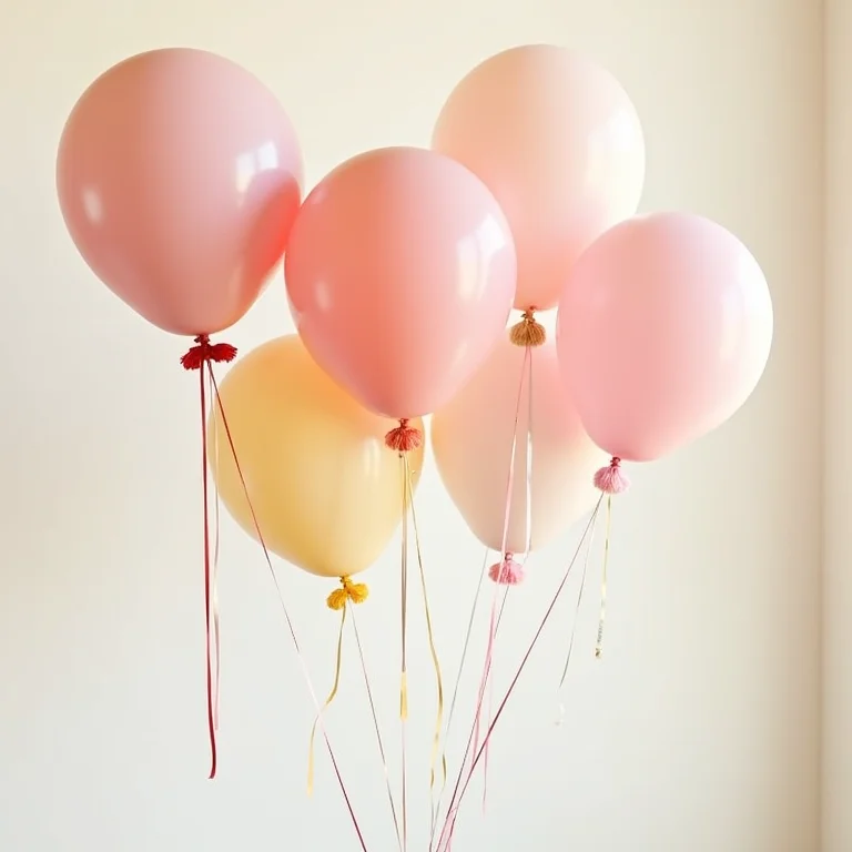 Balões de papel decorados com fitas, tassels e detalhes pintados.