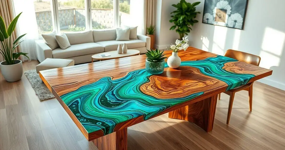 Bancada de Madeira e Resina Epóxi: Uma Explosão de Cor e Design - inspiração