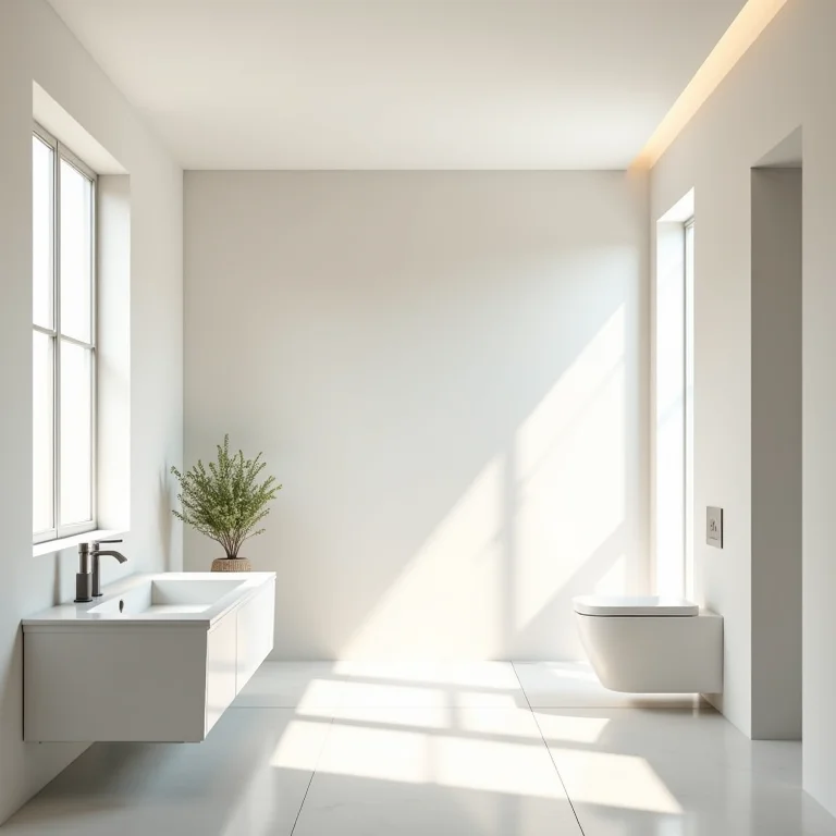 Banheiro arejado com molduras de gesso