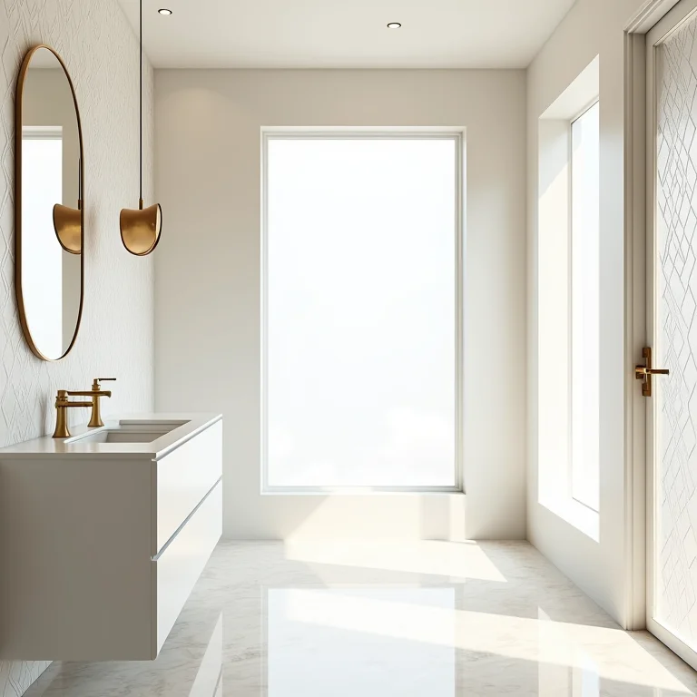 Banheiro bem ventilado com papel de parede