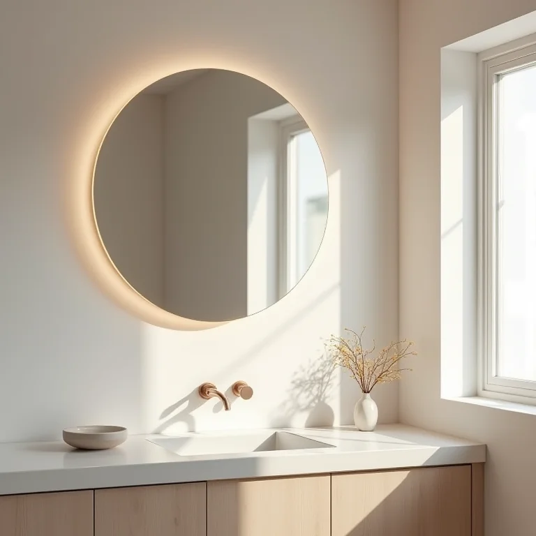 Banheiro com espelho orgânico acima da pia