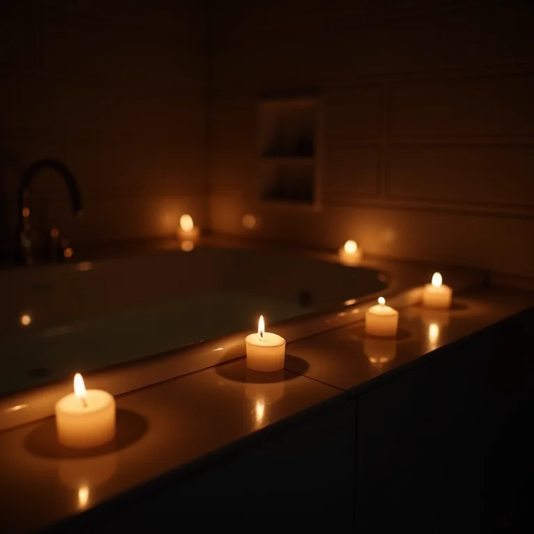 Banheiro iluminado por velas com tema pirata.