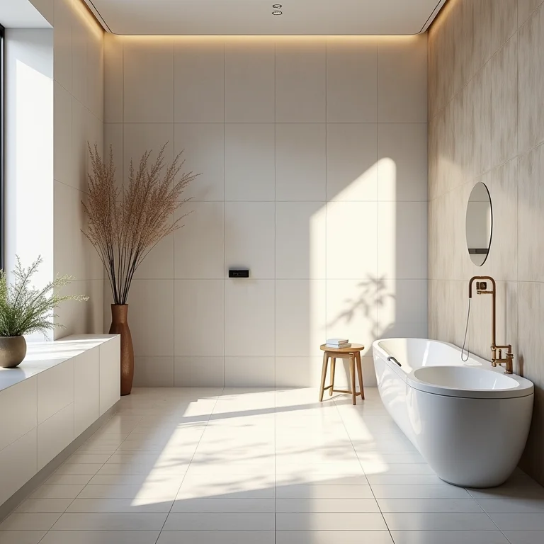 Banheiro moderno e esteticamente agradável com porcelanato antiderrapante