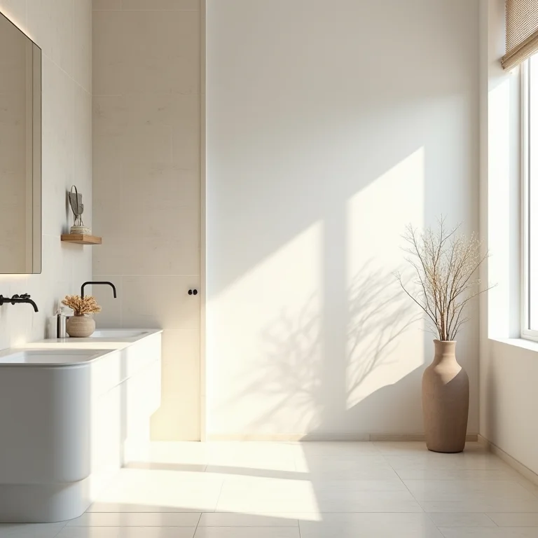 Banheiro pequeno com cores claras para ampliar o espaço