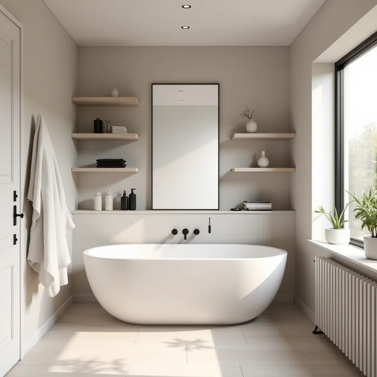 Banheiro pequeno com design minimalista após reforma