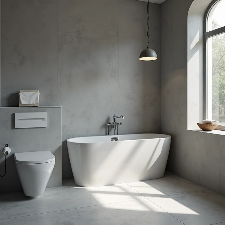 Banheiro todo cinza sem contraste e sem graça