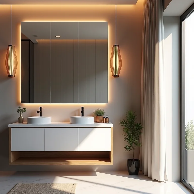 Banheiro transformado com espelheira estilosa