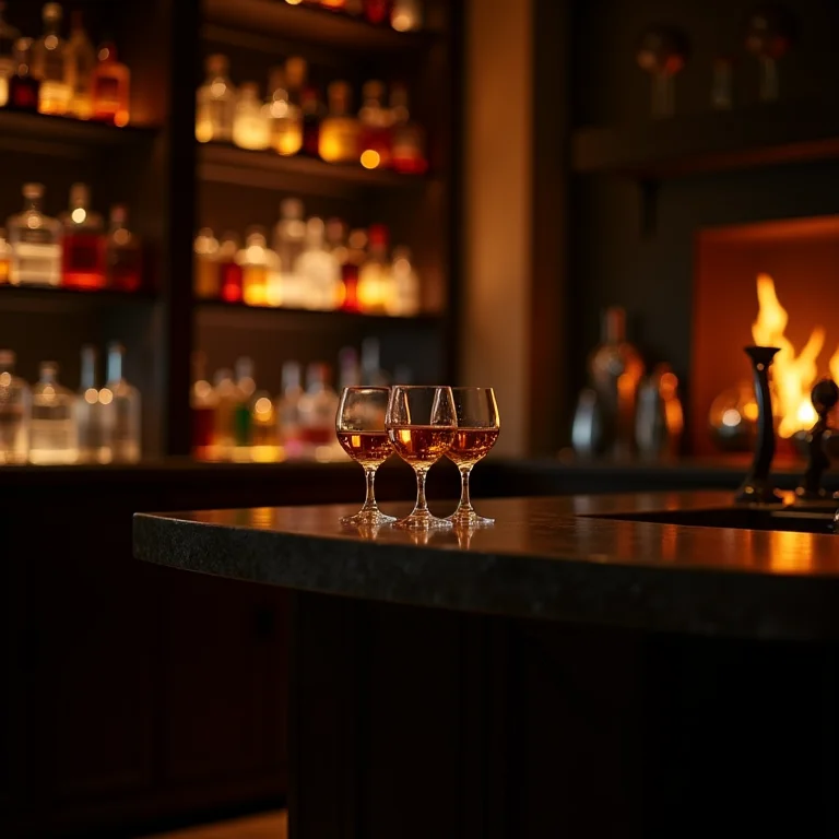 Bar em sala de estar com iluminação inadequada, prejudicando o ambiente.