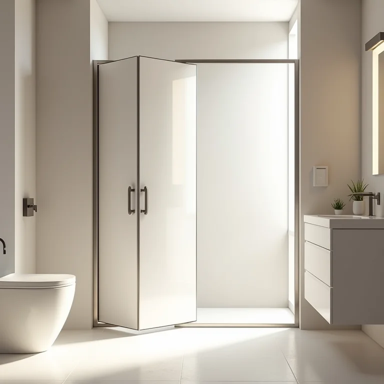 Box sanfonado (ou articulado) proporcionando abertura total em um banheiro