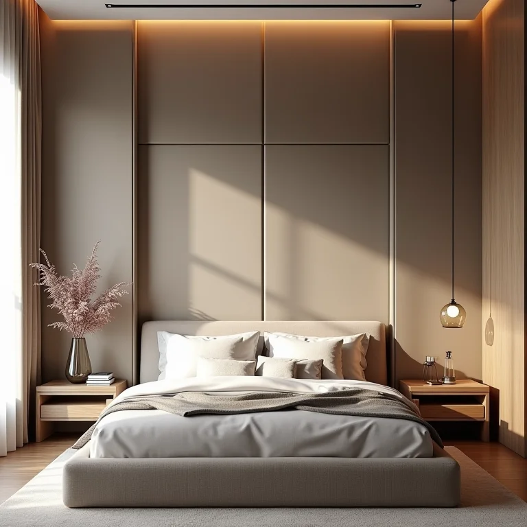 Cabeceira com isolamento acústico em quarto moderno