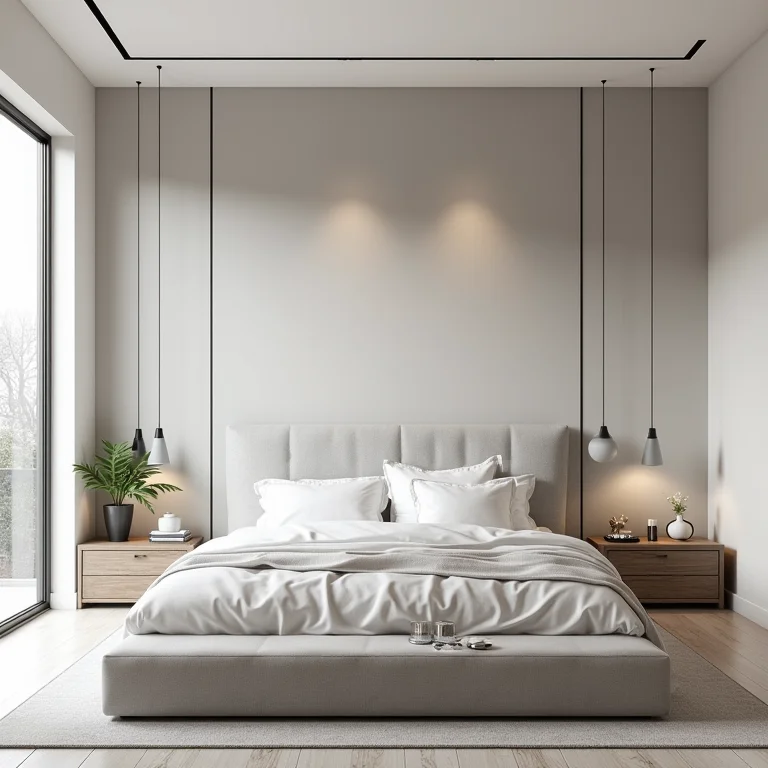 Cabeceira de cama até o teto em quarto moderno