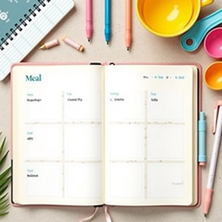 Caderno aberto com planejamento de refeições.