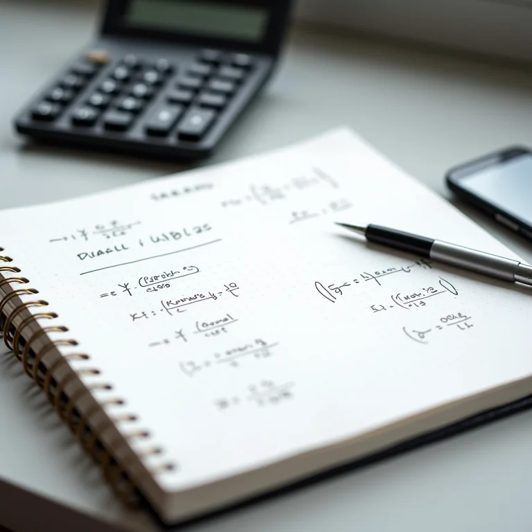 Caderno de engenheiro com cálculos de dimensionamento de cabos e uma calculadora