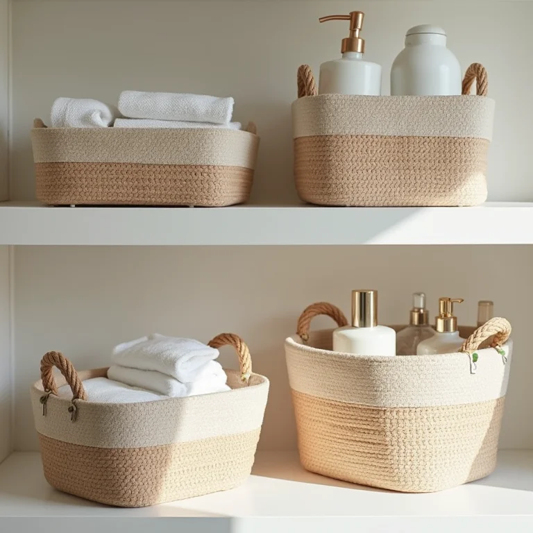 Caixas e cestas organizadoras em banheiro