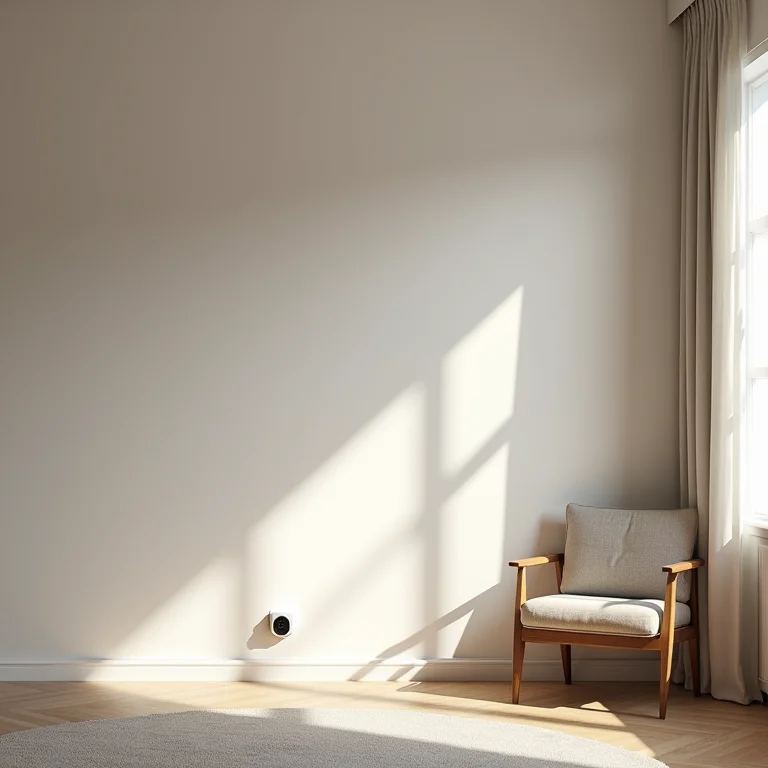 Câmera de segurança com monitoramento proativo em sala de estar minimalista