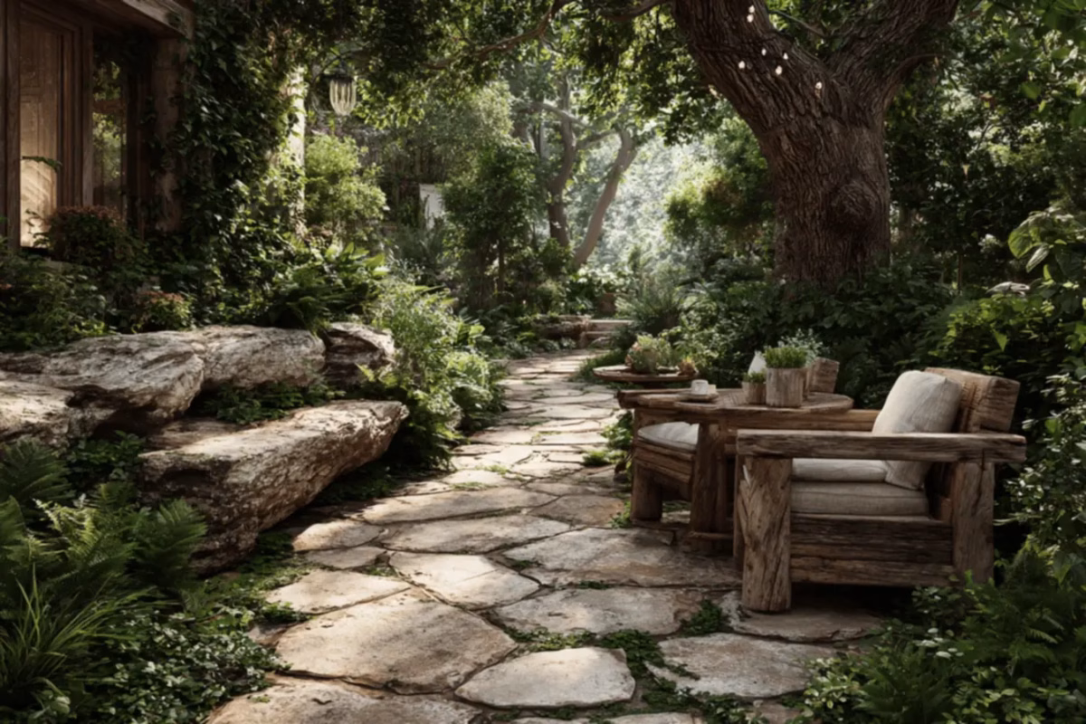 Caminho de Pedras Iluminado com Luzes Embutidas: Um Toque Mágico - ideia