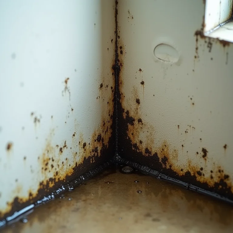 Canto de parede úmido com crescimento de mofo visível