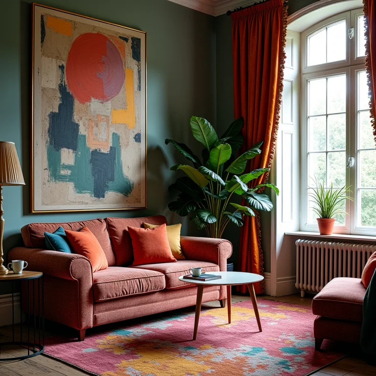 Canto de sala com excesso de estampas e objetos, demonstrando falta de harmonia