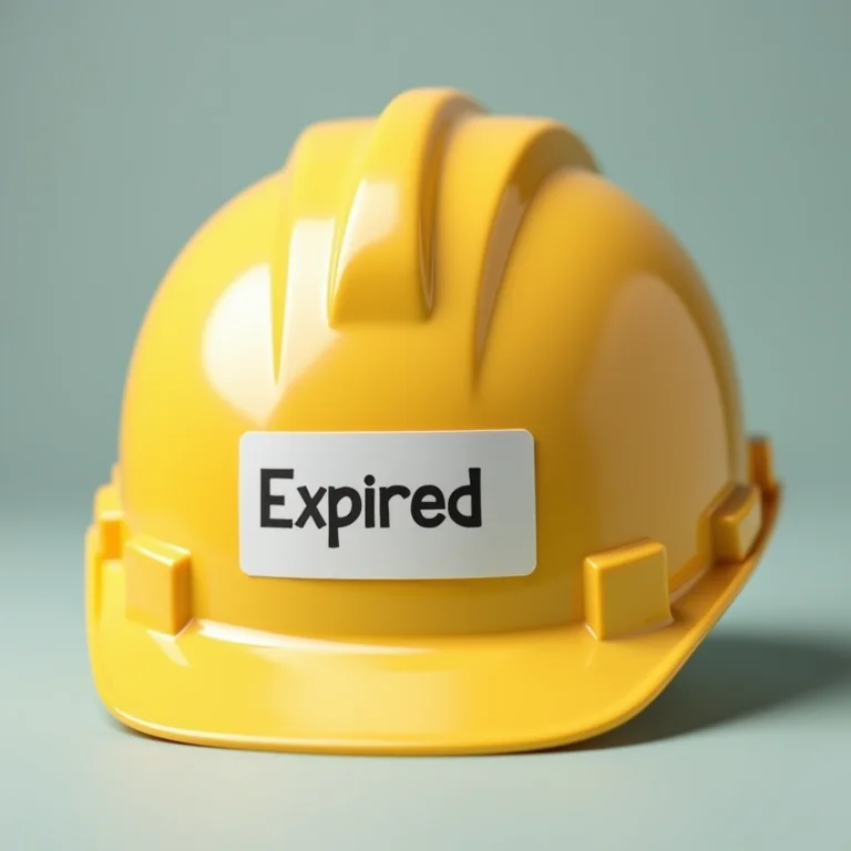 Capacete de segurança com data de validade vencida.