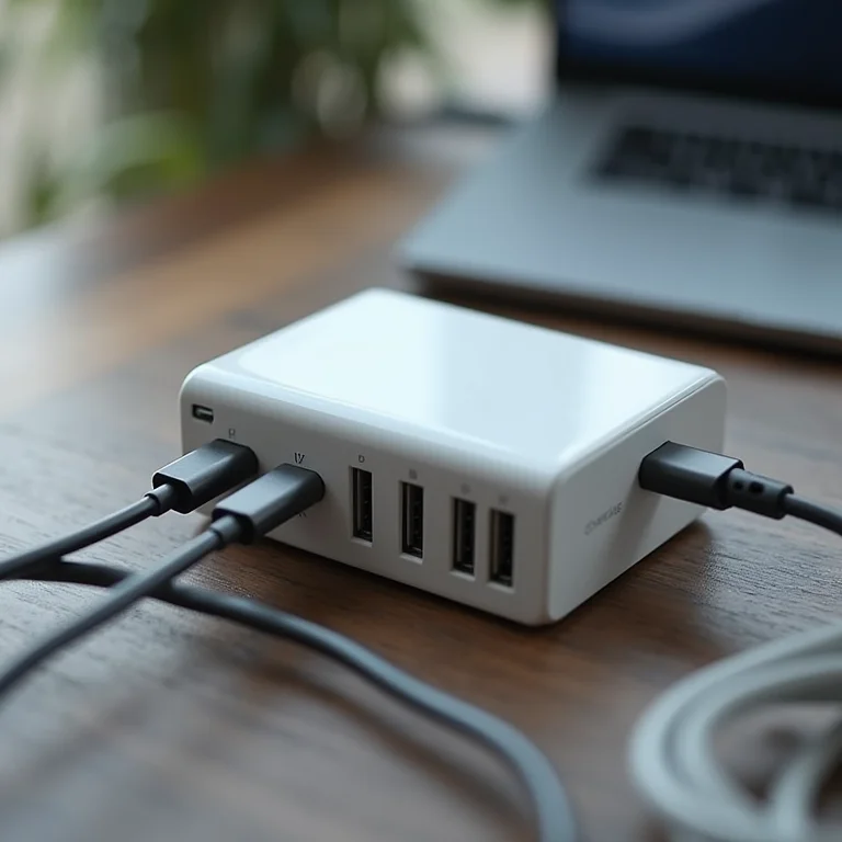 Carregador portátil com múltiplas portas e cabos diferentes