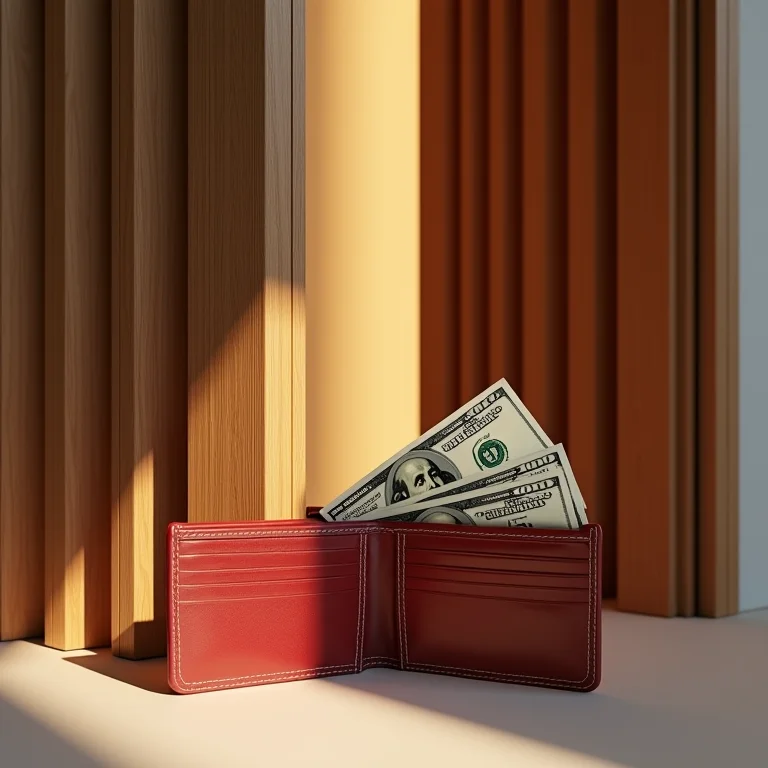 Carteira vazia ao lado de uma porta sanfonada nova