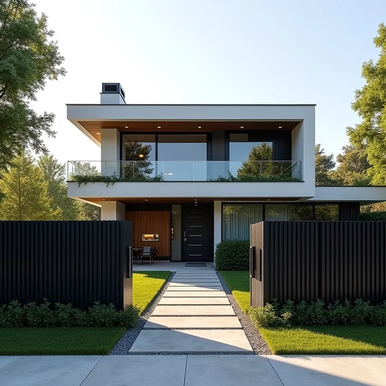 Casa moderna com cerca elétrica integrada.