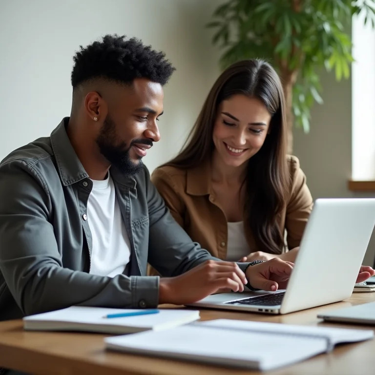 Casal planejando o home office ideal