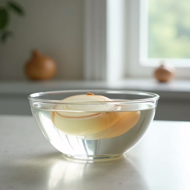 Cebola cortada mergulhada em água