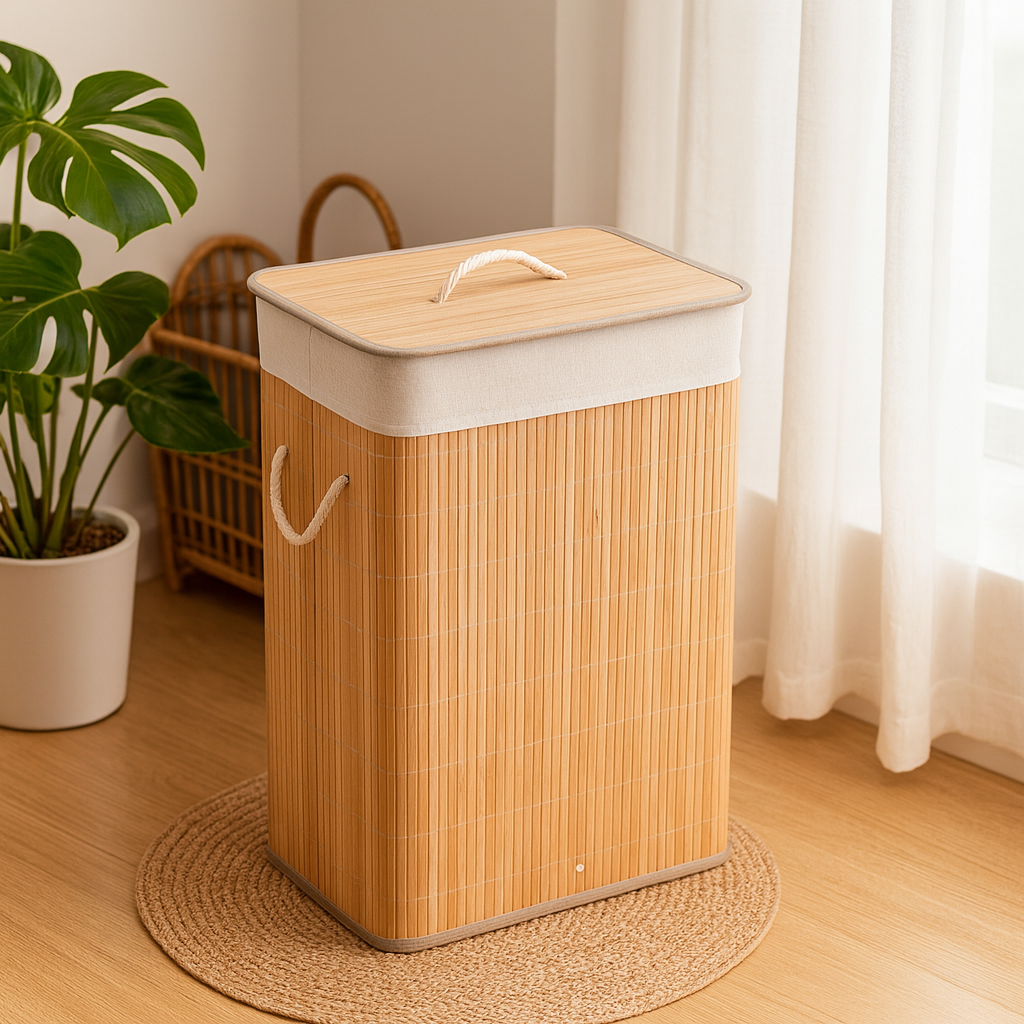 Cestos de Bambu com Pintura Geométrica Minimalista - ideia